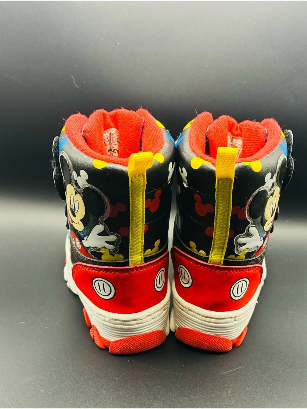 Disney Mickey Mouse Snow Boots Toddler Size8 Red Black Double Strap Winter Shoes